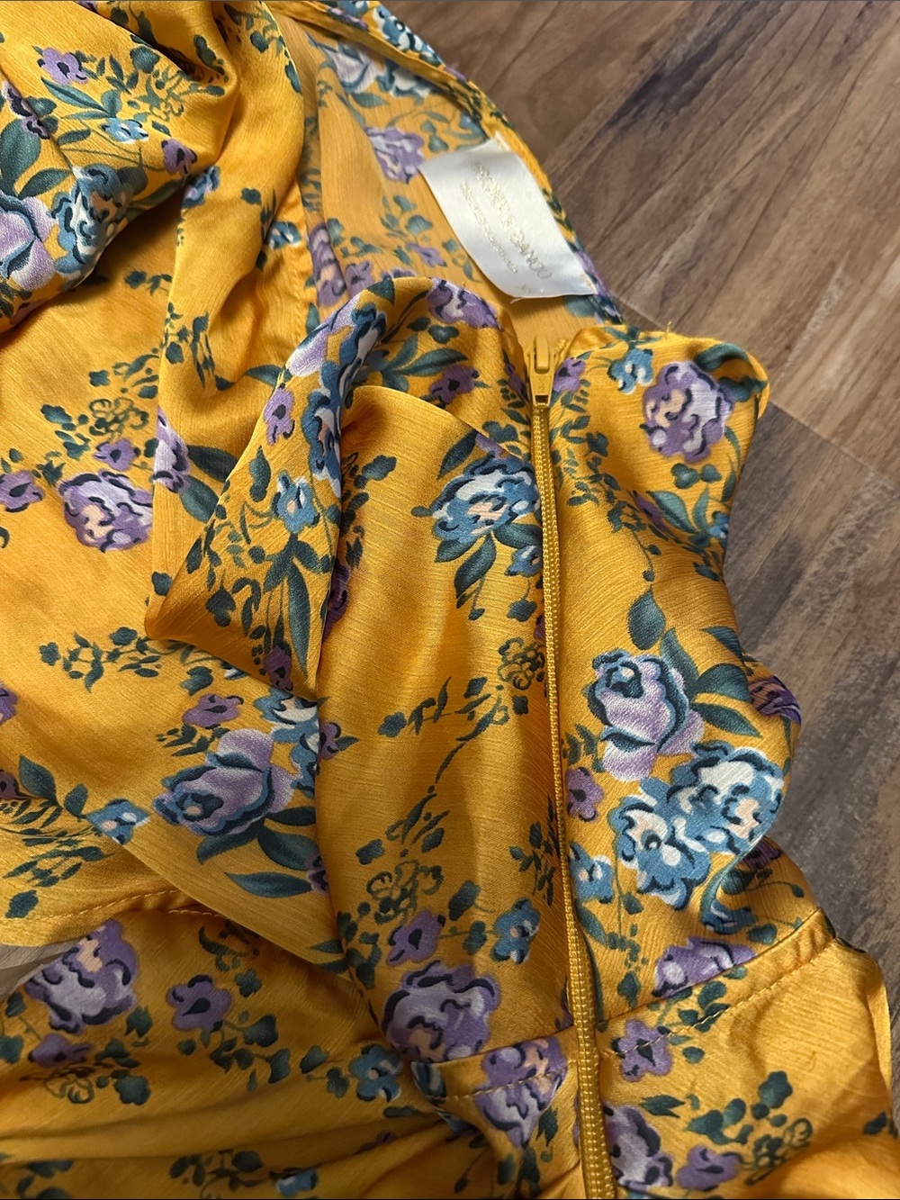 Bronx and Banco Mustard Yellow Floral Dress with Purple & Green Print - Picture 7 of 8